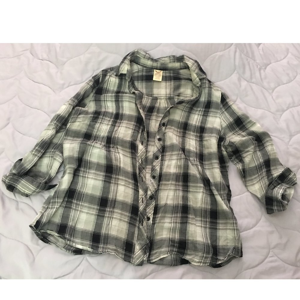 Gray/Black and White Plaid Button Down Shirt